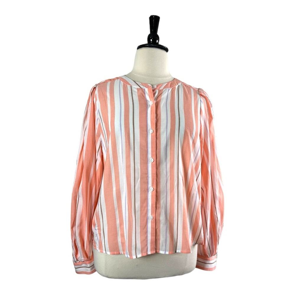 A New Day Target Button Down Blouse Long Sleeves Peach Stripes NEW Women’s XXL